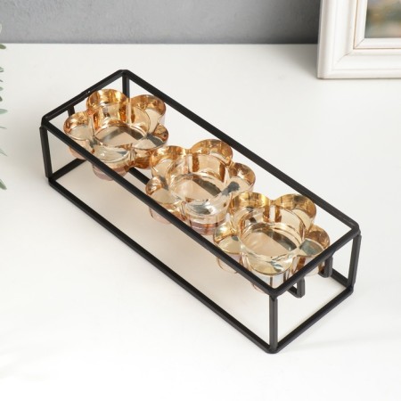 Summary metal, glass for 3 candles "Strategy" Black 6x22.8x8 cm-3