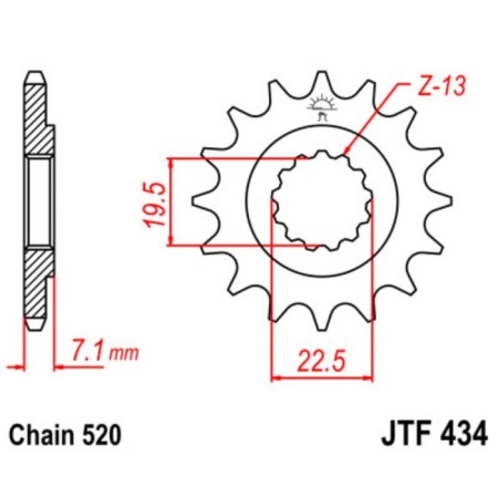 Leading star JTF434-14, F434-14, JT SPROCKETS, circuit 520, 14 teeth