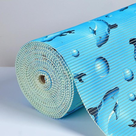 Bathroom mat "Dolphins", width 65 cm, roll 15 m, blue color