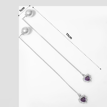 Earrings with pearls "bead" hearts, white-purple color in silver