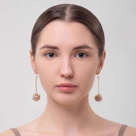 Hanging earrings “wandered ball”, lilac color in gold, 6.5 cm-2