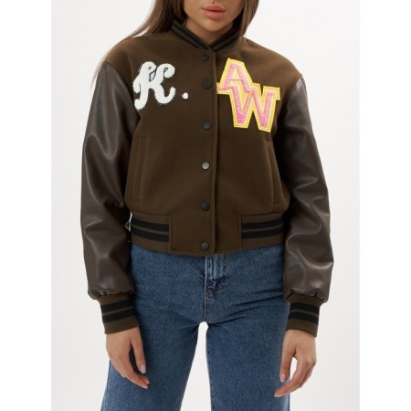 Leather bomber female color khaki, size 48-10