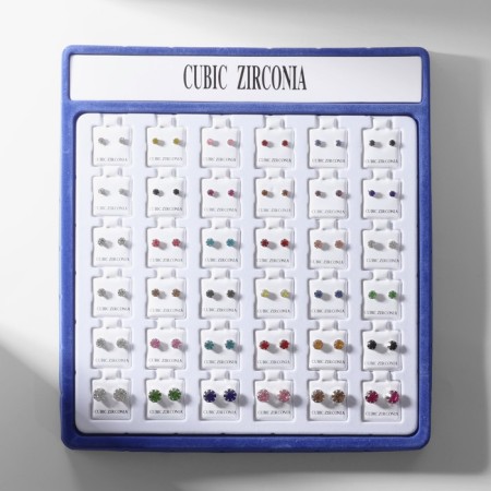 Pusets in a box of 36 pairs “Sparks”, 4, 5, 6, 8 mm, colored in silver-1