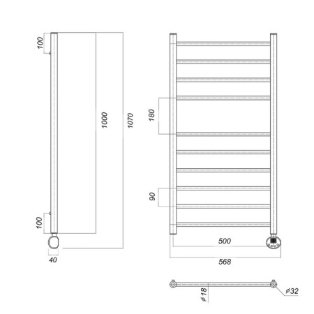 Domoterm electric heated towel rail "Medea" P10, 500x1000 mm, right, chrome-3