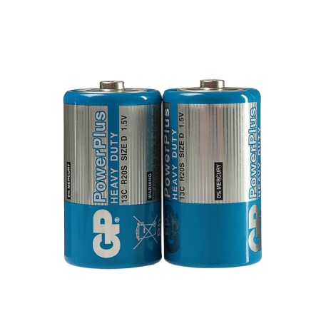 Salt battery GP PowerPlus Heavy Duty, D, R20-2S, 1.5V, Spike, 2 pcs.