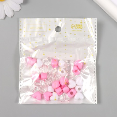 Plastic beads "Heart. Pink, white, transparent" set of 20 g 1.2x0.9x0.8 cm-3