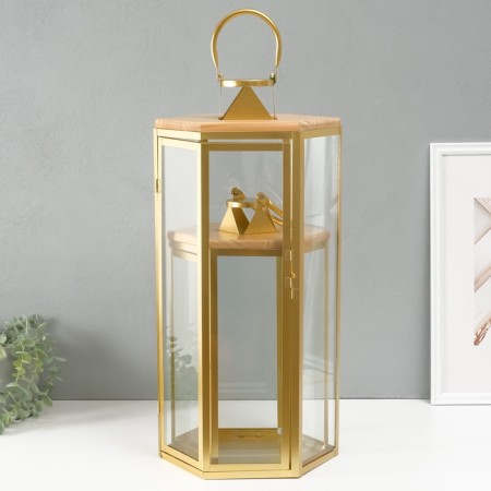 Climber metal, wood, lantern "Six faces" set 2 pcs 22.5x19.5x38; 22.5x26x55 cm-4
