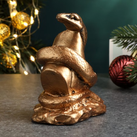 Figure "Snake on Stone" aged bronze, 9x7x5cm-1