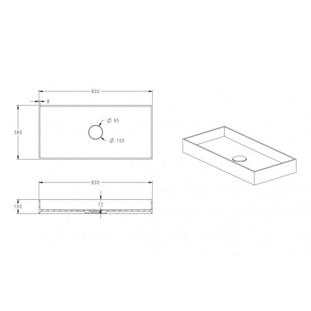 ABBER STEIN AS2622 sink, invoice, 800x380x100 mm, artificial stone, white-2