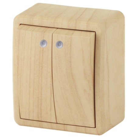 Double switch with backlight, 10AX-250V, IP20, OU, era expert, pine