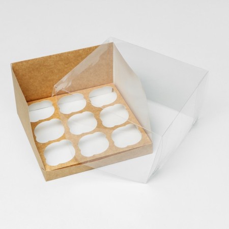 Confectionery folding box for 9 cupcakes Kraft 23.5 x 23 x 14-3