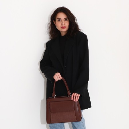 Women's bag El Masta with a zipper, 2 outer pockets, a long belt, coffee color-7