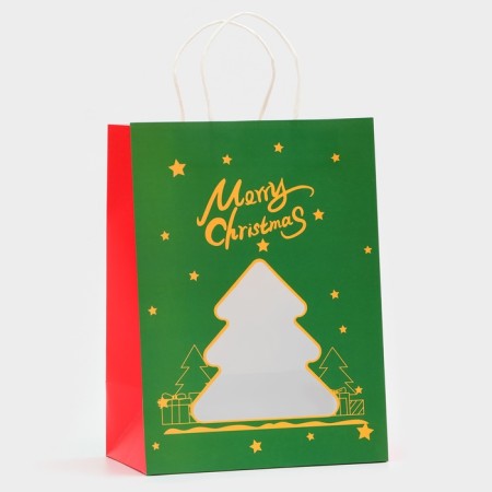 Gift package with the "Christmas tree" window 30 x 22 x 14 cm, green-1