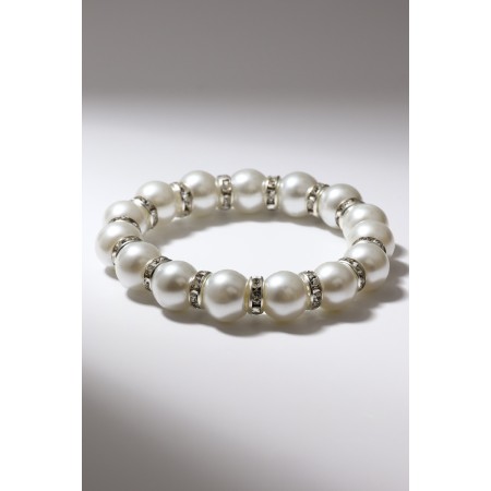 Bracelet Pearl "Bride" with rhinestones, ball No. 10, white color, d = 5.5 cm-1