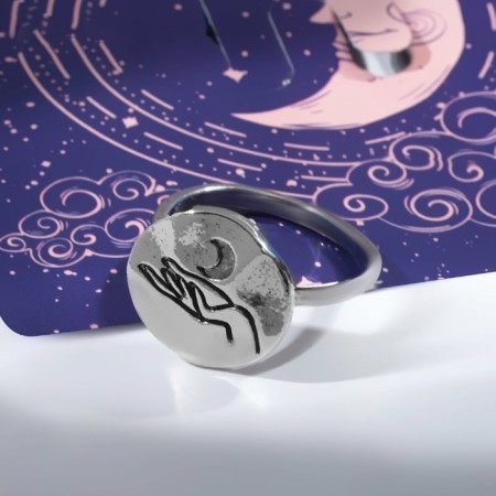 Ring "Moon" above the hand, color silver, 18 size-2