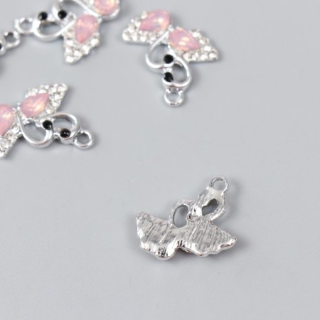 Decor for creativity metal, rhinestones "Two swan" silver, pink 1.5x1.8 cm-1