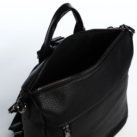 Women's backpack made of artificial leather with lightning, 4 pockets, black color-6
