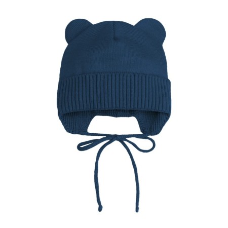 A cap on ties with ears Children's Amarobaby Pure Love Bear, with a lining, size 42-44 cm, color blue