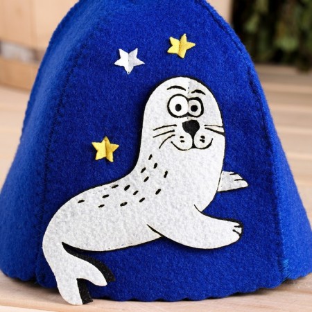 Bath cap with an applique "playful seal"-1