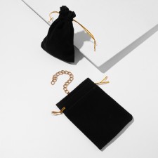 Velvet bag, 9 × 12, black color with a golden lace