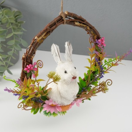 Souvenir "White Bunny in a wreath with flowers" 17.5x7.5x19.5 cm-4