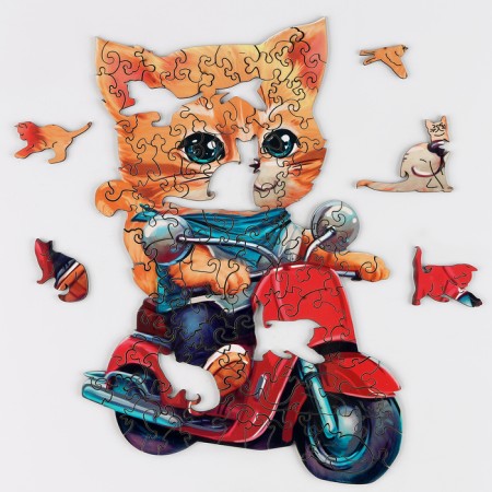 Puzzles wooden figured children's “Cat on a moped”, 96 elements-4