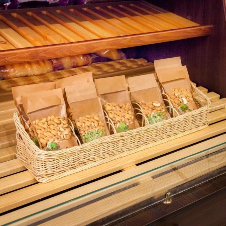 Trading tray “spices”, plywood, 5 sections, 60 × 15 × 5/13 cm, manual weaving, willow