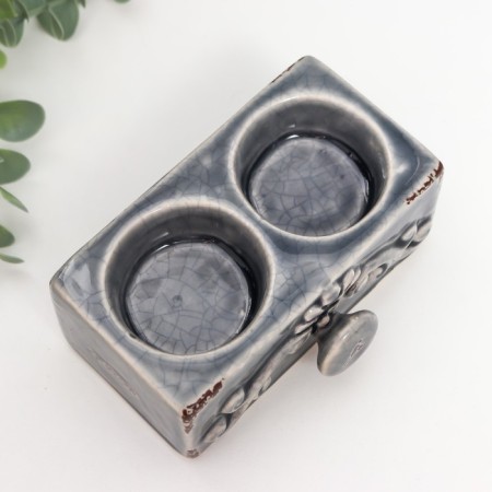 Ceramics candlestick for 2 candles "plant pattern" MIX 5x12x8 cm-5