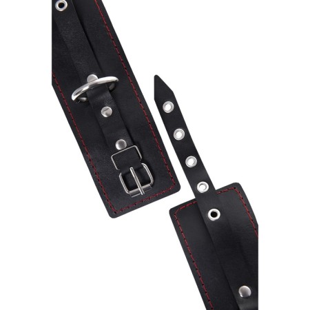 Single -layer handcuffs with a contrasting line Pecado BDSM, genuine leather, black-6