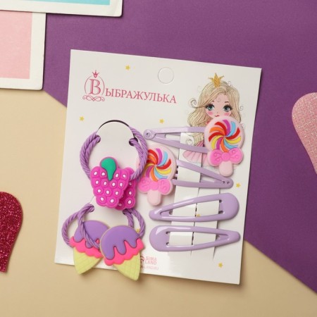 Hair set "vanilla" (4 elastic bands, 4 invisibility) caramel, lilac