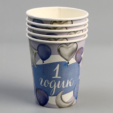Set of dishes "1 year": napkins 20 pcs., Glasses 6 pcs., Plates 6 pcs., Golden embossing-3