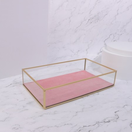 Organizer for storage "Pink RipPles", glass, 1 section, 29 × 17.5 × 6 cm, transparent/copper/pink color-3
