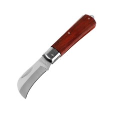 A universal folding tundra knife, a wooden handle, a curved blade, stainless steel