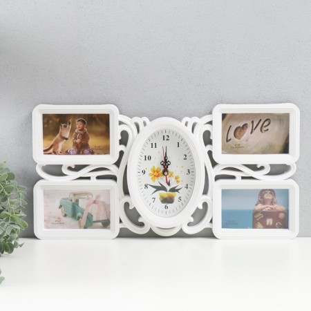 Photo frame collage with clocks in 4 photos, 50x25 cm,