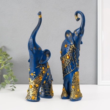 Souvenir Polystone "Blue elephants with orange rhinestones" set 28.5x21x8.3 cm-2