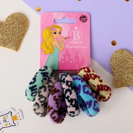 Hair elastic band "Mahrushka" 5 cm (set 6 pcs) drawing, mix