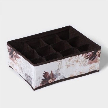 Organizer for storing linen “Astra”, 12 cells, 32 × 24 × 12 cm, brown color