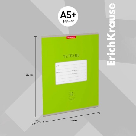 Notebook 12 sheets in the Erichkrause "Bright" Classic ", covered Cardboard, OFSET Block 100% whiteness, green-2