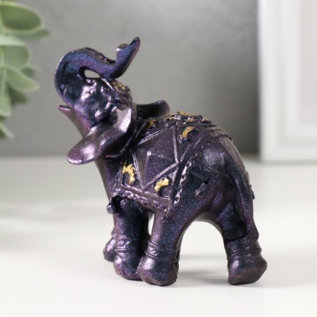 Polystone souvenir "Blue-violet elephant with blanket and gold" 8.5x4x8.5 cm-1