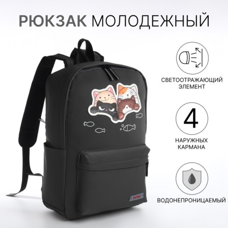 Young backpack from textiles on lightning, waterproof, 4 pockets, color gray color