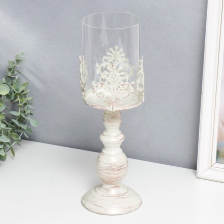 Summary Metal for 1 candle "Tinatized Flower" White with a patina 31.5x13.5x13.5 cm-1