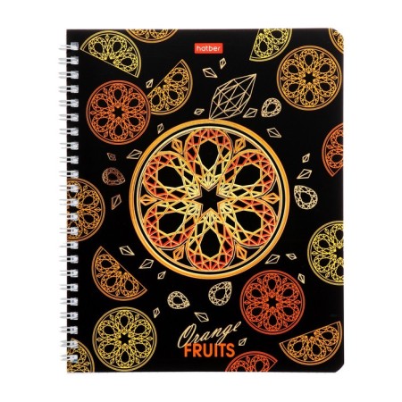 A notebook of 96 sheets in a cage on the crest "Precious fruits", covered cardboard, matte lamination, 3D foil, block 65, 4V, mix-6