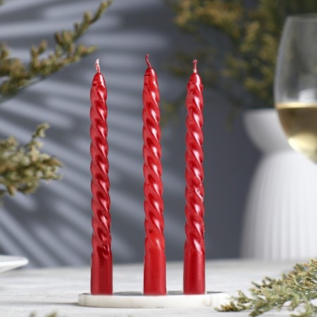 Set of candles of twisted, 1.5x 15 cm, 3 pieces, ruby