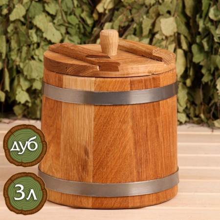 Oak tube, 3l, stainless hoop, with a lid, with a nest