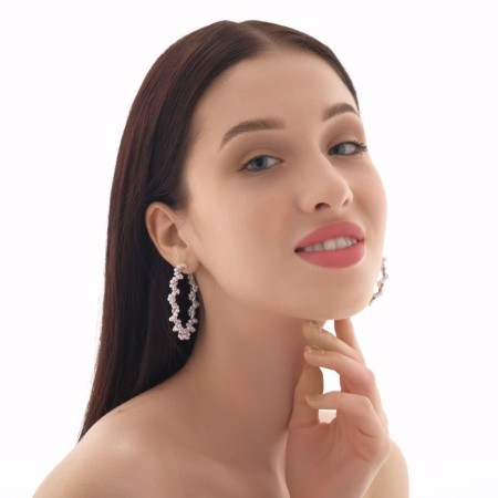 Roaling earrings "Pearl thread" d = 4.5, white color in silver-1