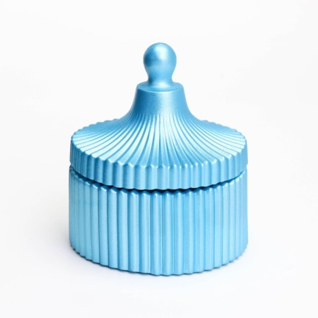 Candle "Dome" in a candlestick with narrow faces of gypsum with a lid, 7.5x9 cm, blue-4