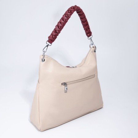 Bag-bag, lightning department, 3 outer pockets, long belt, beige/burgundy color-1