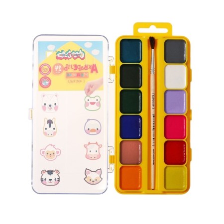 Watercolor 24 colors "Kalyak-Malyak" animals in a house, with a brush, plastic packaging-2