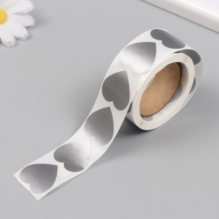 Sticker Paper "Silver Heart" Scretch-layer d = 2.5 cm 300 pcs in roll-3