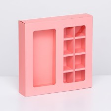 Box for 8 sweets + chocolate, with a window, pink, 17.7 x 17.7 x 3.8 cm